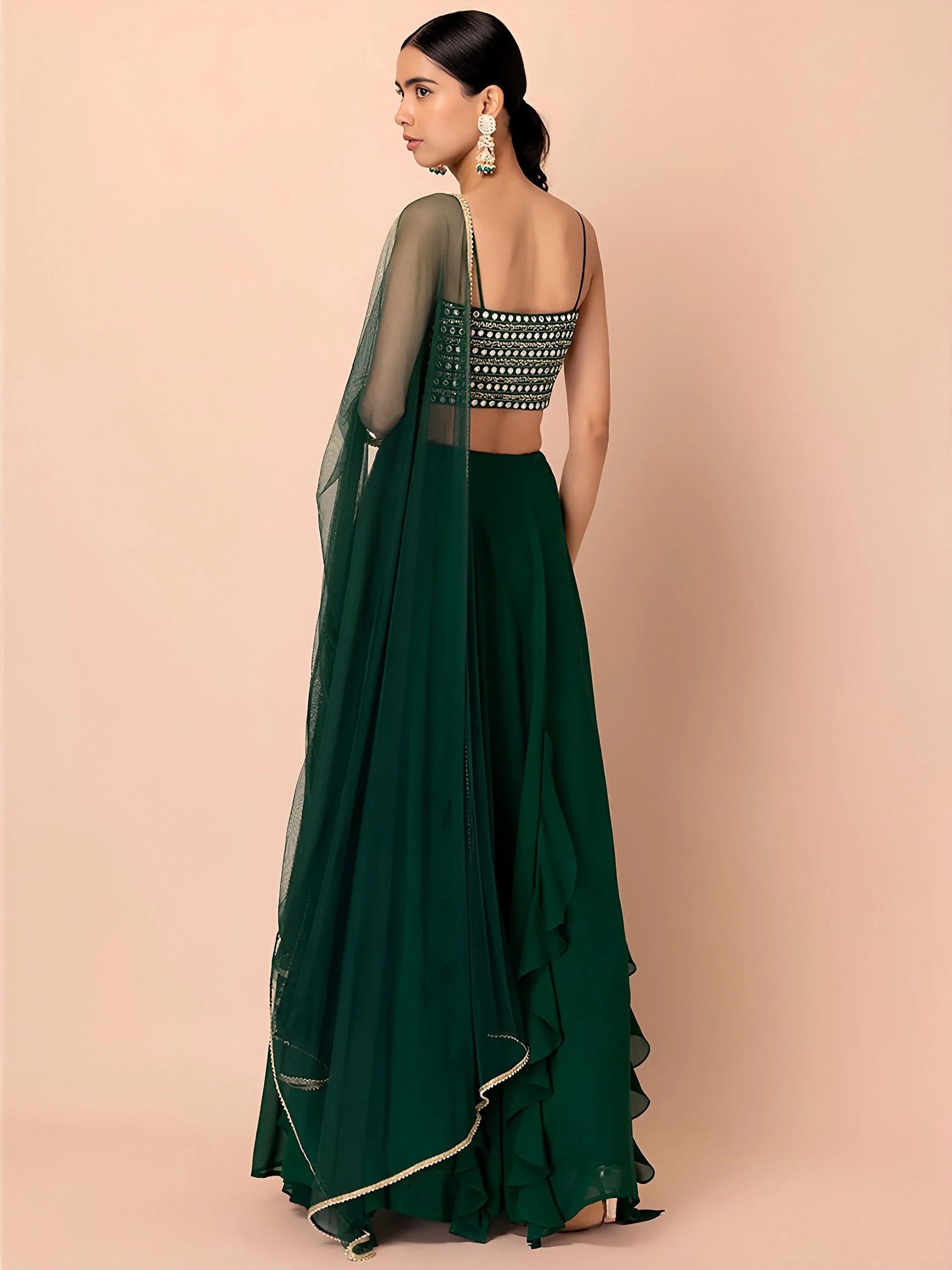 Appealing Dark Green Georgette Events Wear Lehenga Choli With Dupatta