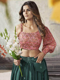 Appealing Green Sequins Work Silk Ready-Made Crop Top Lehenga - Zeel Clothing