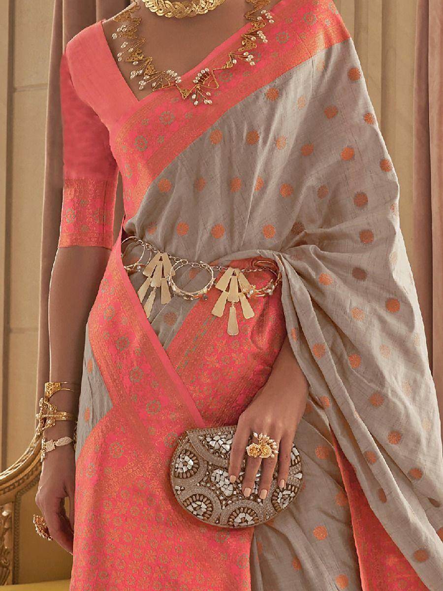 Appealing Grey Zari Woven Silk Traditional Wear Saree With Blouse - Zeel Clothing