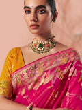 Appealing Hot Pink Weaving Work Silk Engagement Wear Saree With Blouse