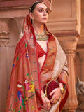 Appealing Light Brown Paithani Printed Event Wear Silk Saree - Zeel Clothing