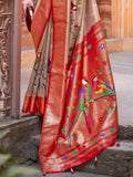 Appealing Light Brown Paithani Printed Event Wear Silk Saree - Zeel Clothing