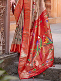 Appealing Light Brown Paithani Printed Event Wear Silk Saree - Zeel Clothing