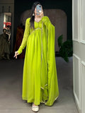 Appealing Light Green Georgette Plain Gown With Dupatta - Zeel Clothing
