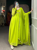 Appealing Light Green Georgette Plain Gown With Dupatta - Zeel Clothing