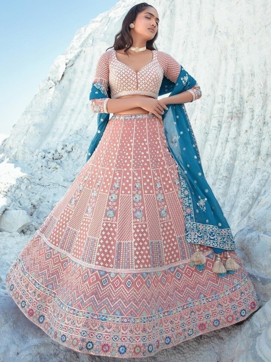 Appealing Light Mauve Sequins Georgette Lehenga Choli With Dupatta - Zeel Clothing