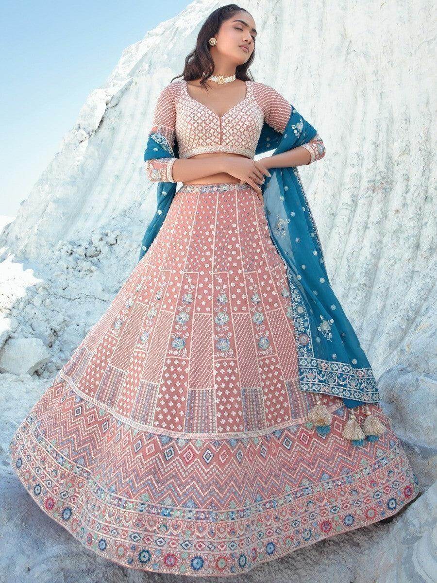 Appealing Light Mauve Sequins Georgette Lehenga Choli With Dupatta - Zeel Clothing