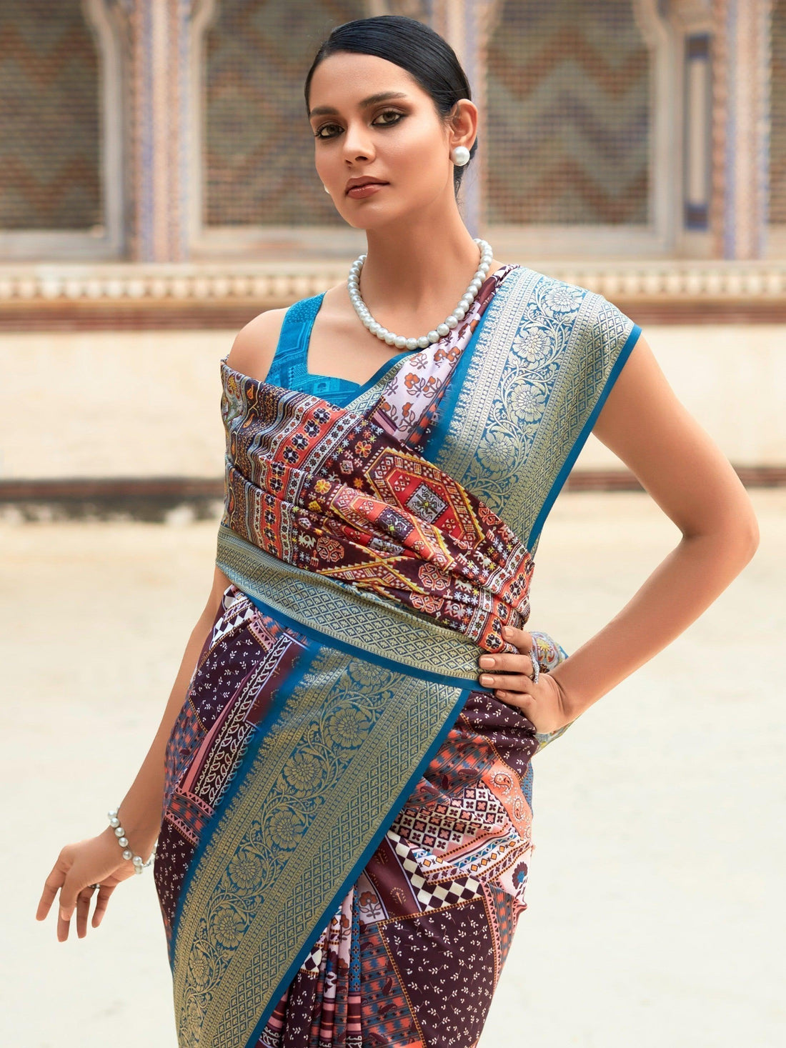 Appealing Multi-Color Digital Printed Silk Saree With Blouse