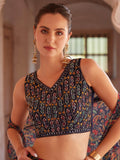 Appealing Navy Blue Digital Printed Georgette Crop Top Palazzo - Zeel Clothing