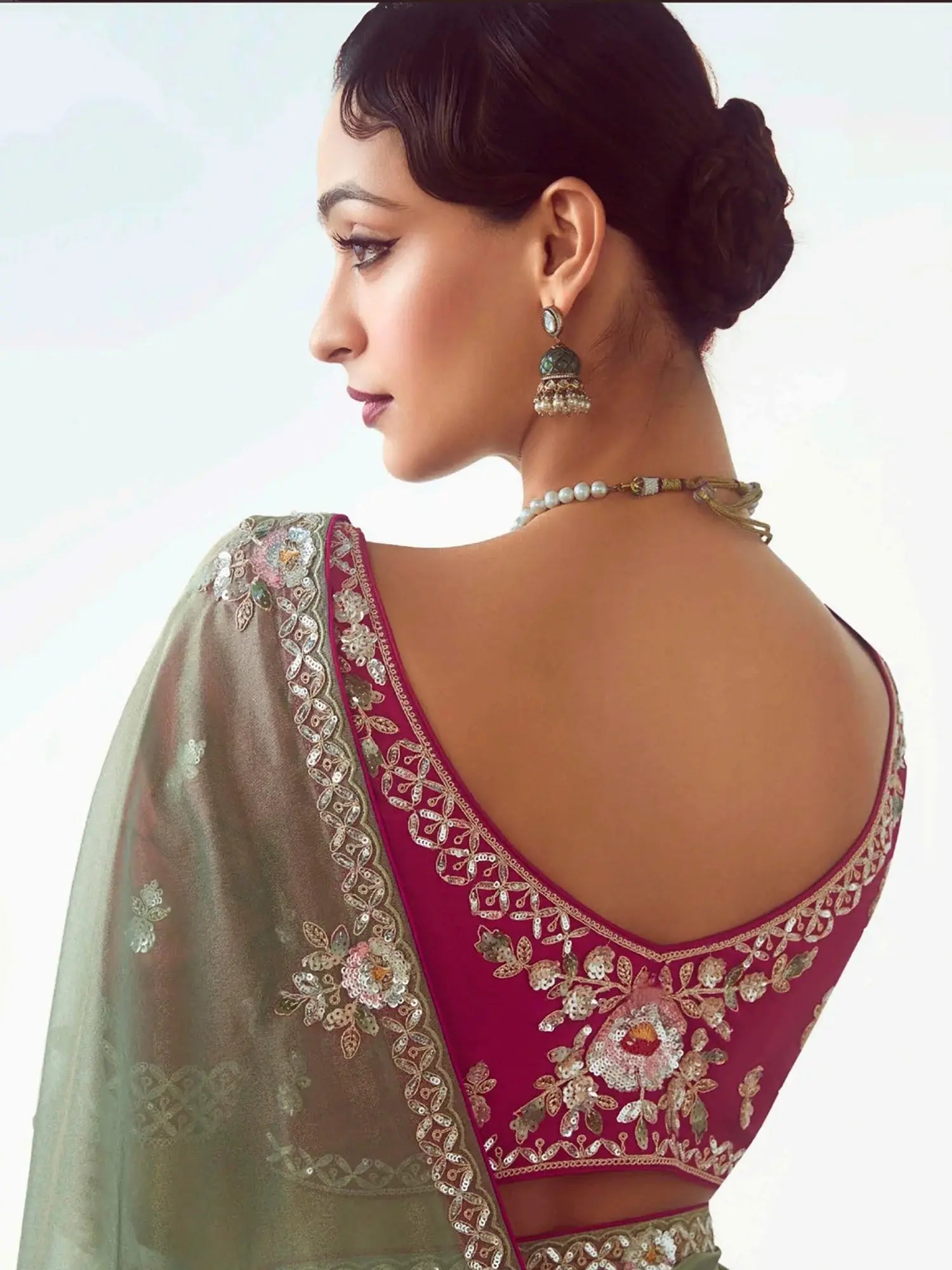 Appealing Olive Green Zari Embroidery Organza Wedding Wear Saree With Blouse - Zeel Clothing