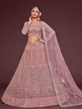 Appealing Pearl Pink Embroidered Soft Net Wedding Wear Lehenga Choli - Zeel Clothing