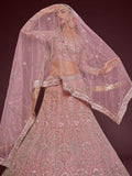 Appealing Pearl Pink Embroidered Soft Net Wedding Wear Lehenga Choli - Zeel Clothing