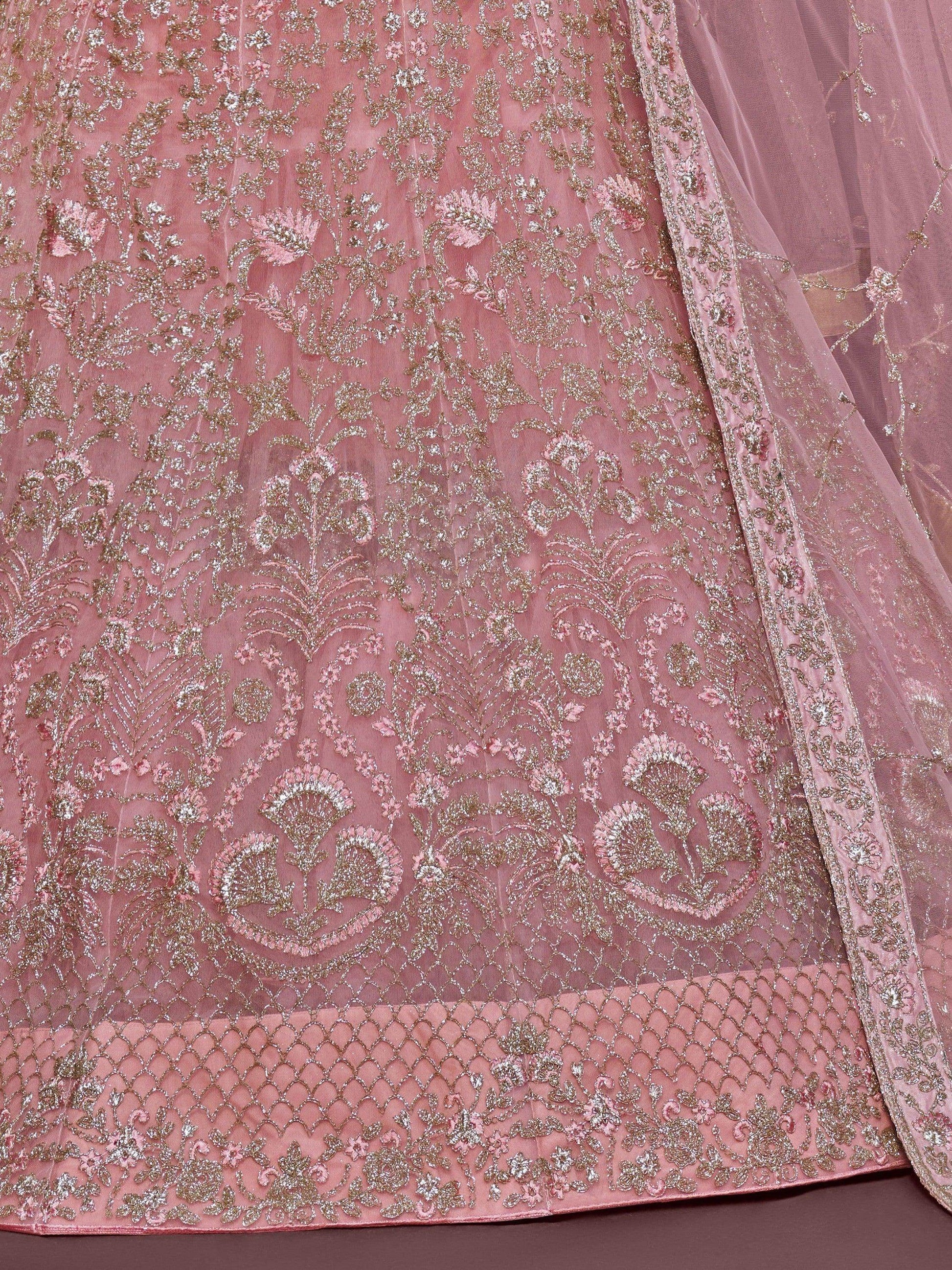 Appealing Pearl Pink Embroidered Soft Net Wedding Wear Lehenga Choli - Zeel Clothing