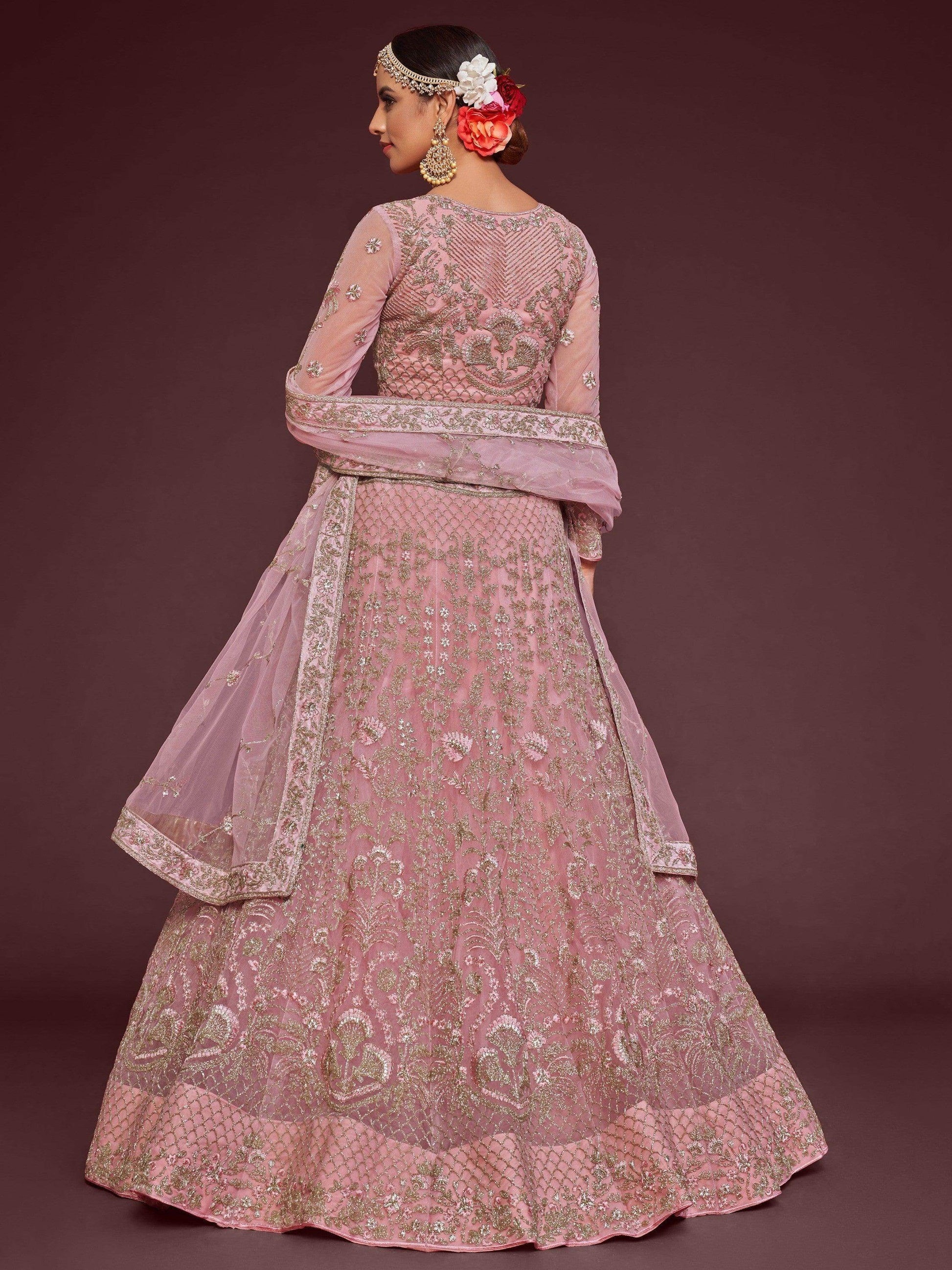Appealing Pearl Pink Embroidered Soft Net Wedding Wear Lehenga Choli - Zeel Clothing