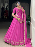 Appealing Pink Bandhej Print Georgette Festive Wear Lehenga Choli With Dupatta