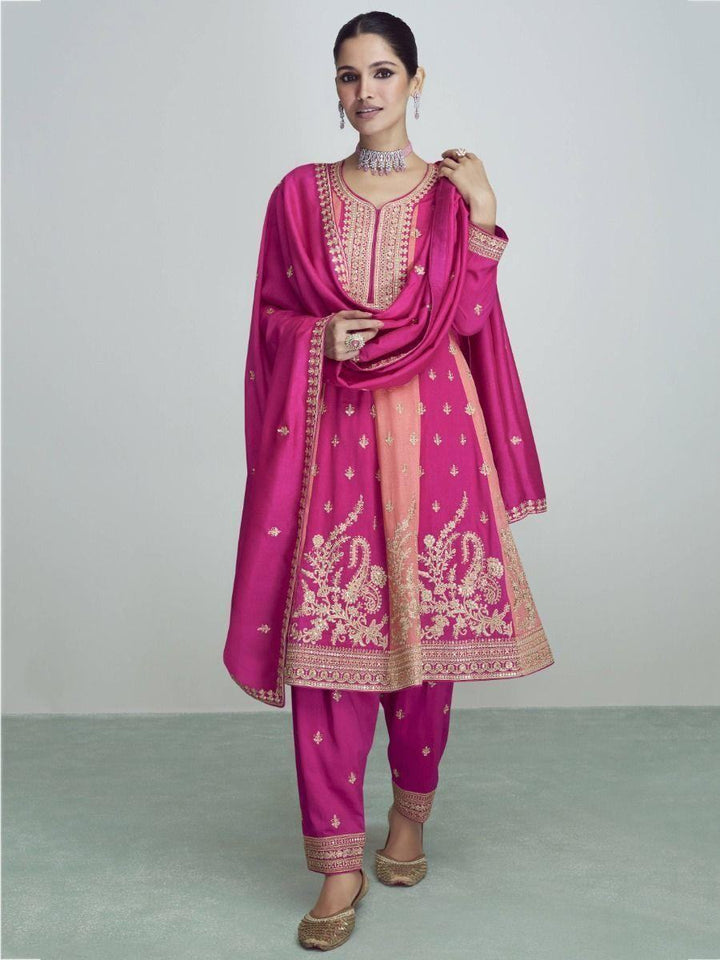 Appealing Pink Sequins Silk Traditional Salwar Suit With Dupatta