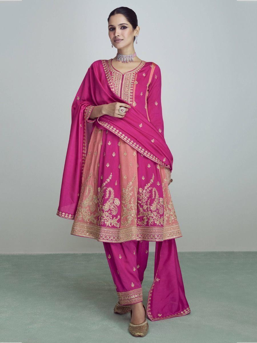 Appealing Pink Sequins Silk Traditional Salwar Suit With Dupatta