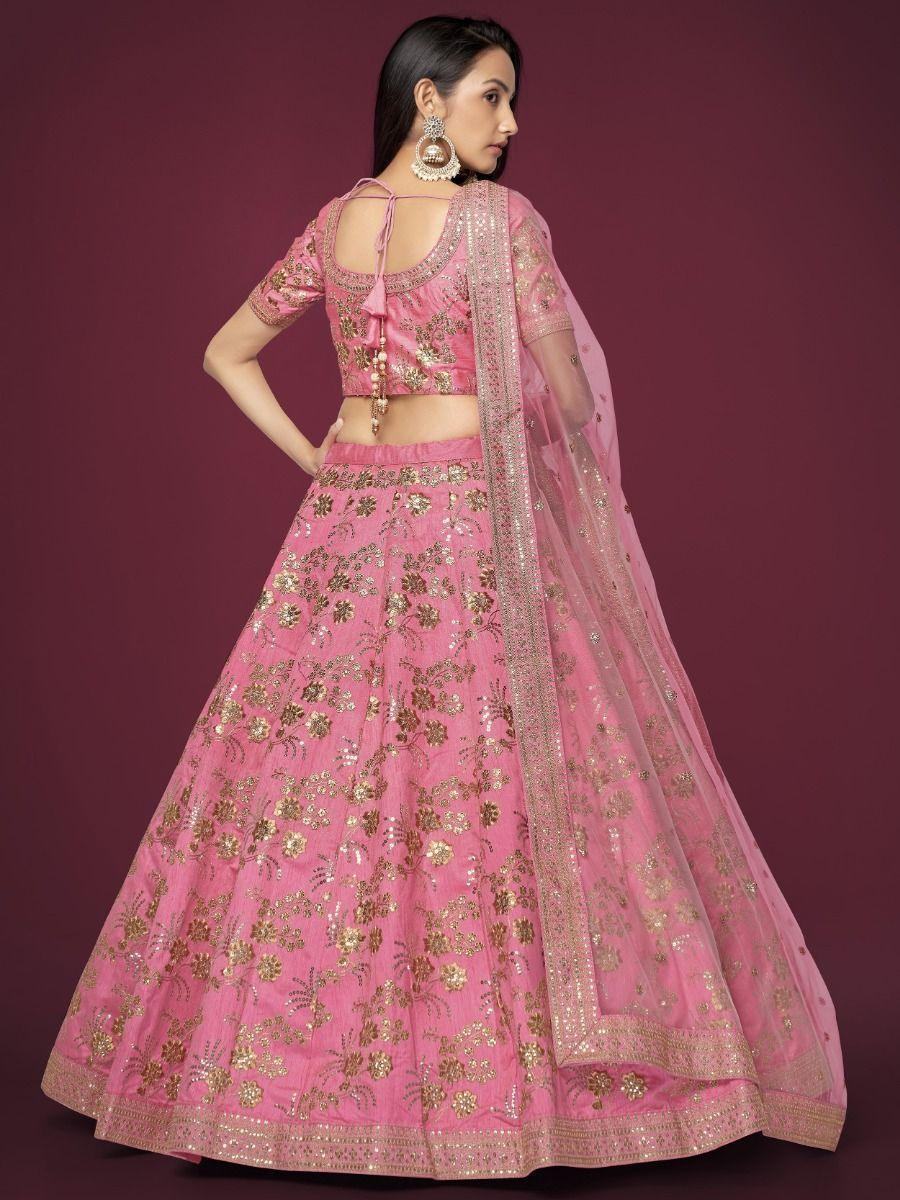 Appealing Pink Sequins Slub Silk Reception Wear Lehenga Choli