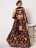 Appealing Purple Floral Printed Silk Reception Wear Lehenga Choli - Zeel Clothing