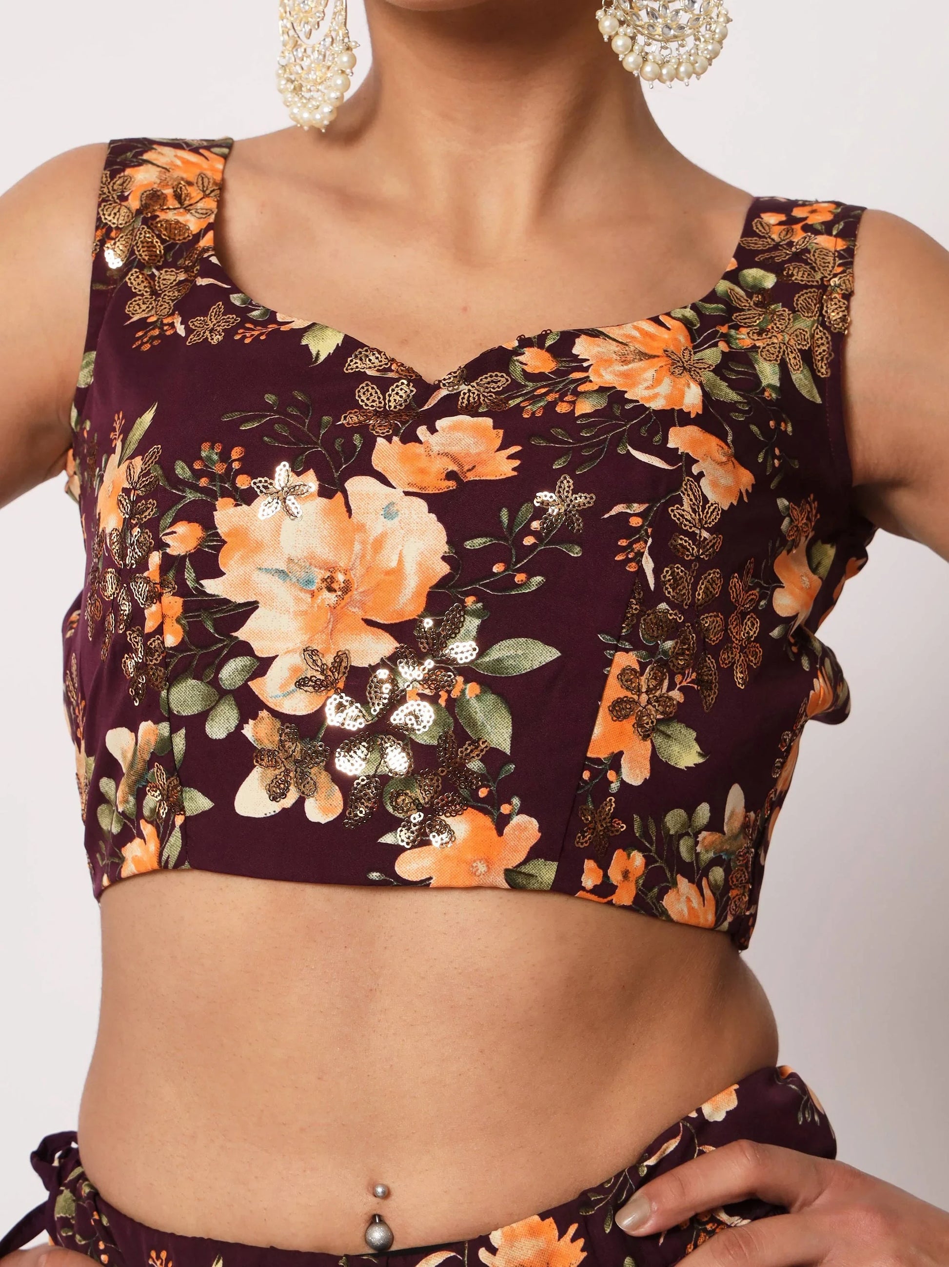 Appealing Purple Floral Printed Silk Reception Wear Lehenga Choli - Zeel Clothing