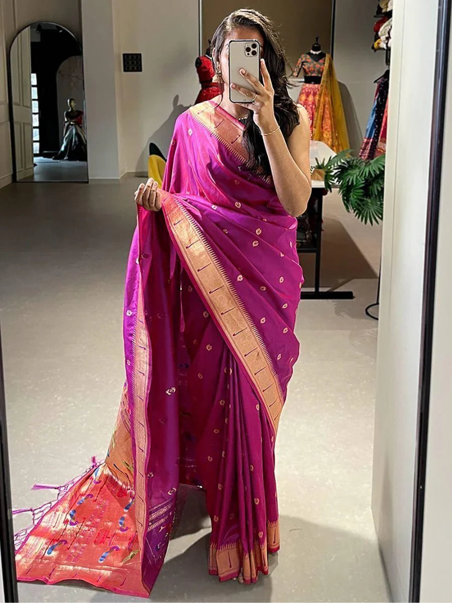 Appealing Purple Zari Weaving Jacquard Silk Festival Wear Saree - Zeel Clothing