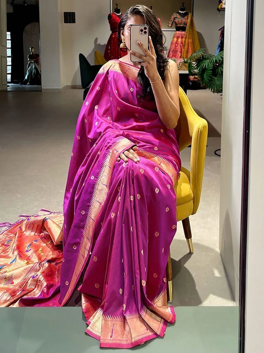 Appealing Purple Zari Weaving Jacquard Silk Festival Wear Saree - Zeel Clothing