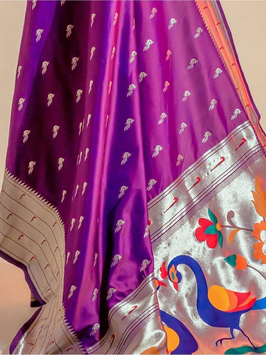 Appealing Purple Zari Weaving Paithani Silk Saree With Blouse - Zeel Clothing