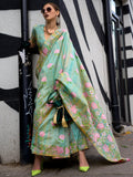 Appealing Sea-Green Floral Printed Silk Wedding Wear Saree - Zeel Clothing