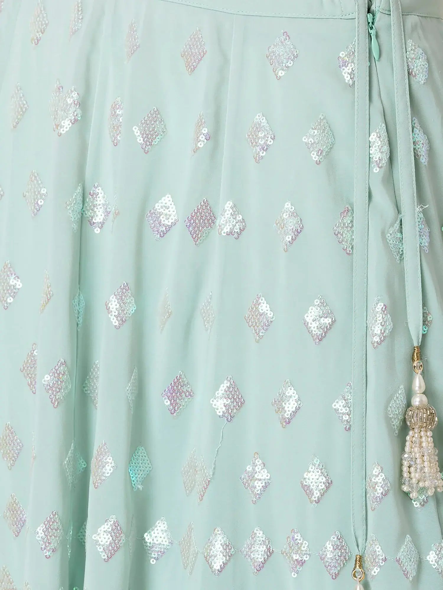 Appealing Sky-Blue Sequins Georgette Wedding Wear Lehenga Choli - Zeel Clothing