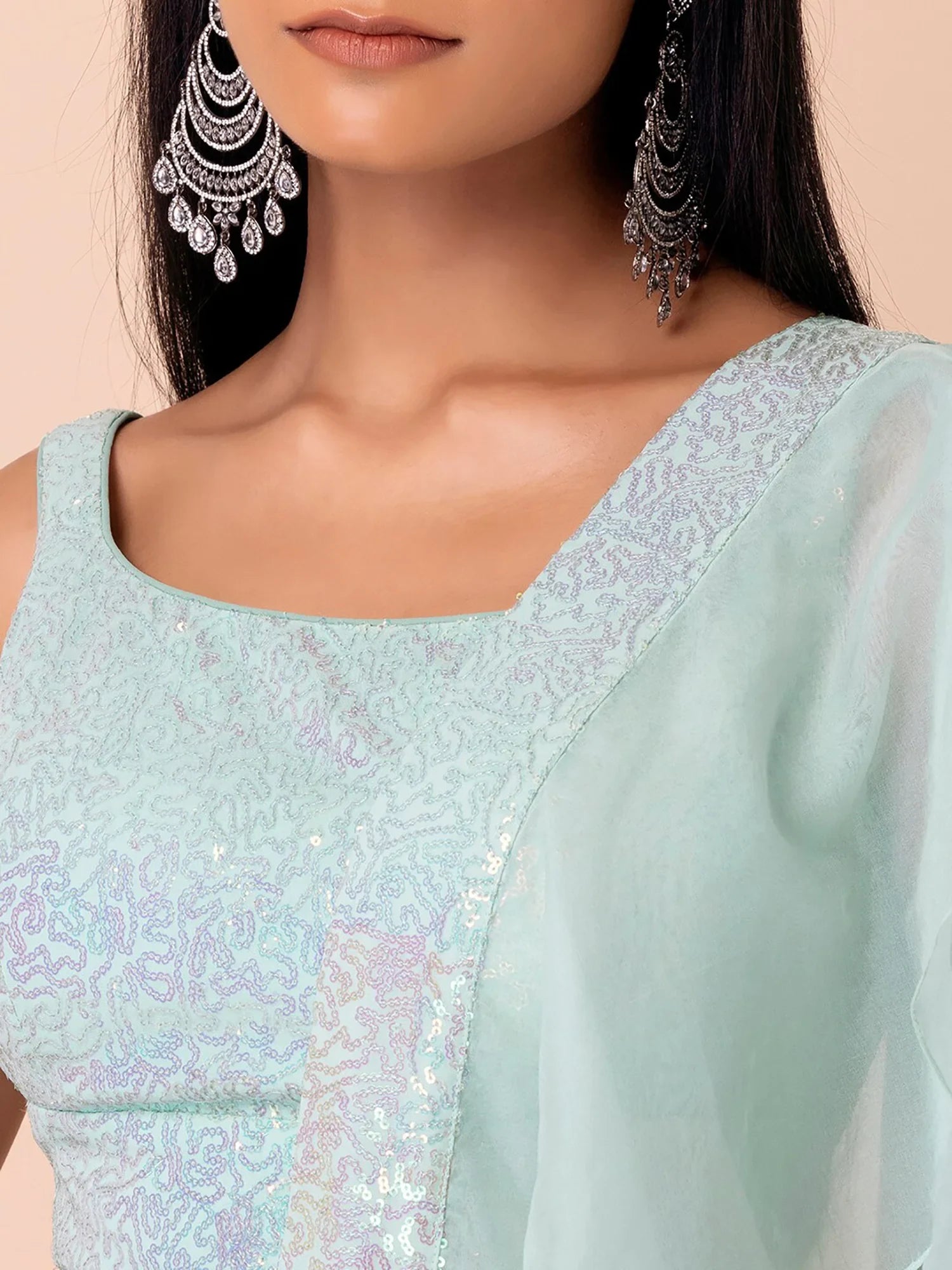 Appealing Sky-Blue Sequins Georgette Wedding Wear Lehenga Choli - Zeel Clothing