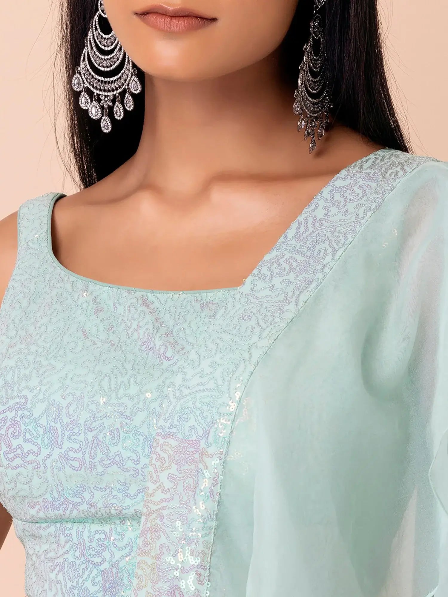 Appealing Sky-Blue Sequins Georgette Wedding Wear Lehenga Choli - Zeel Clothing