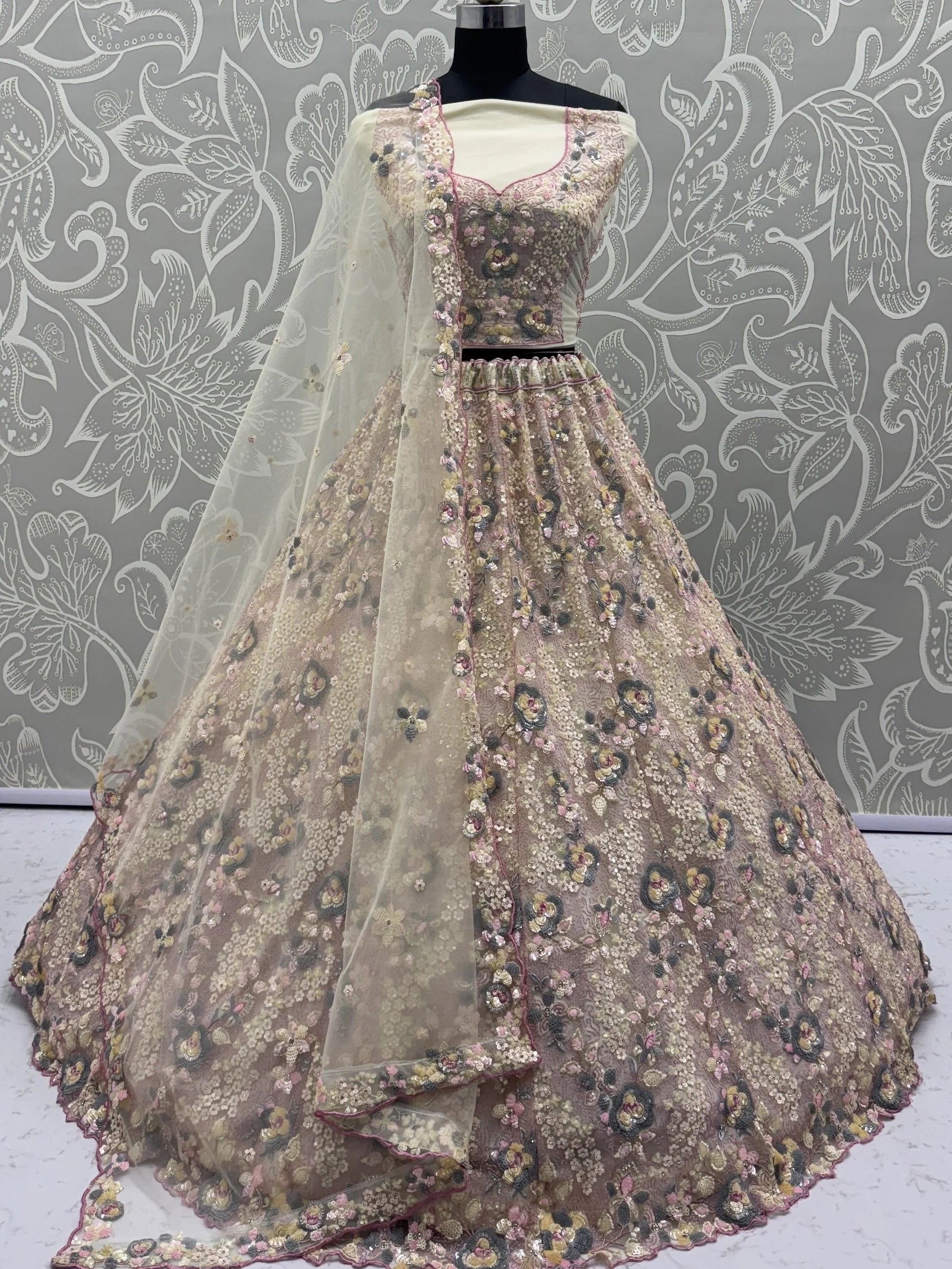 Appealing Yellow Floral Embroidered Net Wedding Wear Lehenga Choli With Dupatta - Zeel Clothing