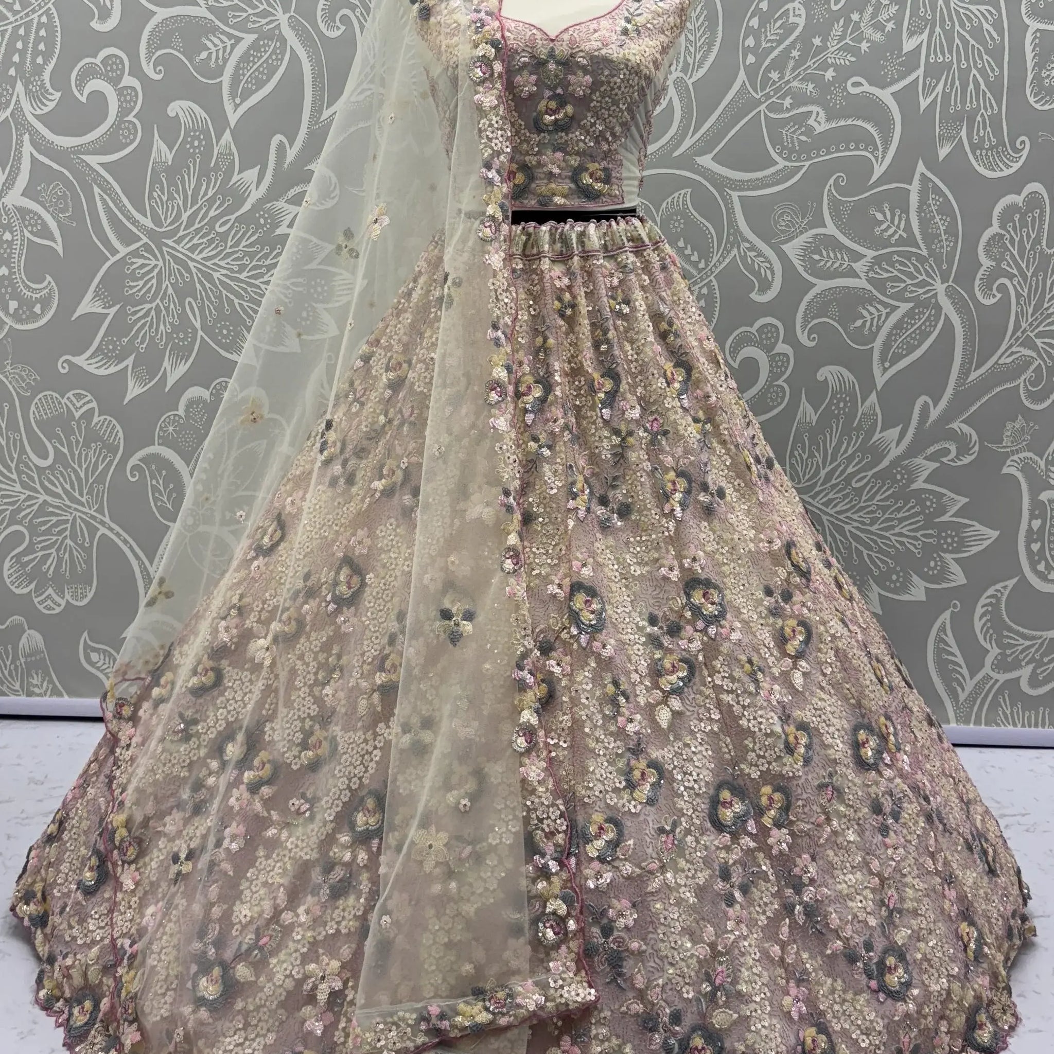 Appealing Yellow Floral Embroidered Net Wedding Wear Lehenga Choli With Dupatta - Zeel Clothing