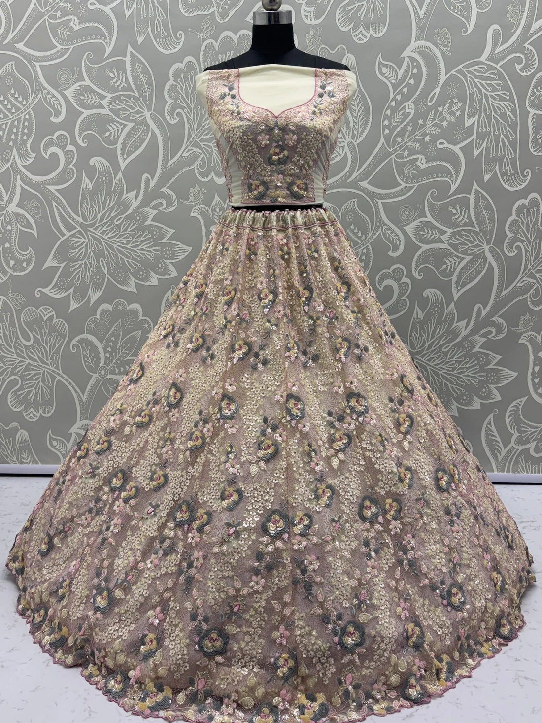 Appealing Yellow Floral Embroidered Net Wedding Wear Lehenga Choli With Dupatta - Zeel Clothing