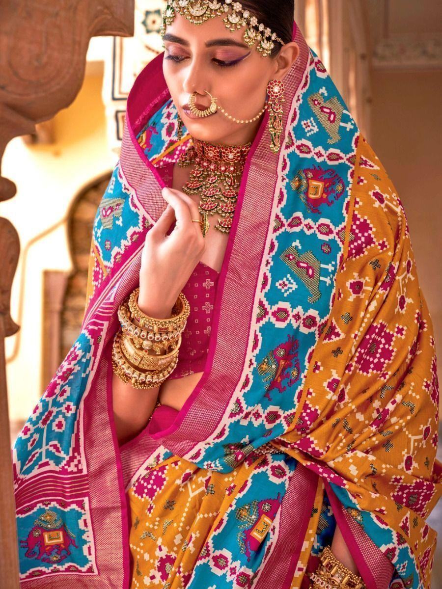 Appealing Yellow Patola Printed Silk Wedding Wear Saree With Blouse - Zeel Clothing