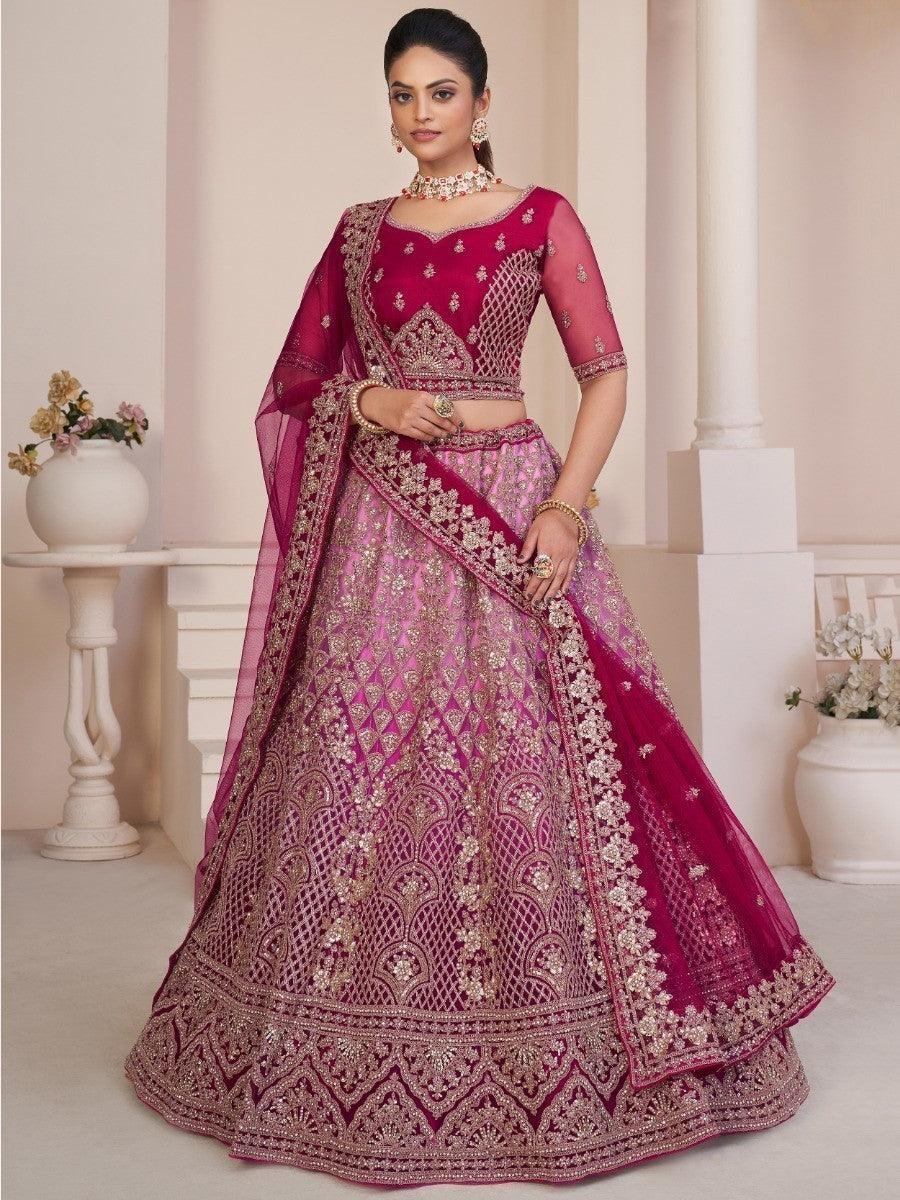 Lovely Red Sequins Net Bridal Wear Lehenga Choli With Dupatta
