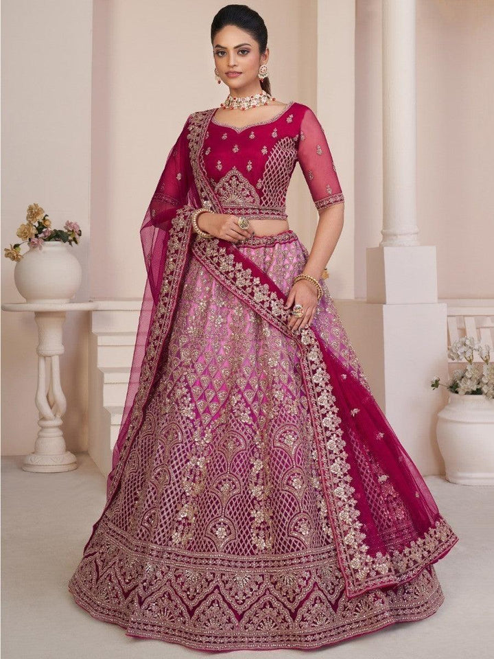 Lovely Red Sequins Net Bridal Wear Lehenga Choli With Dupatta
