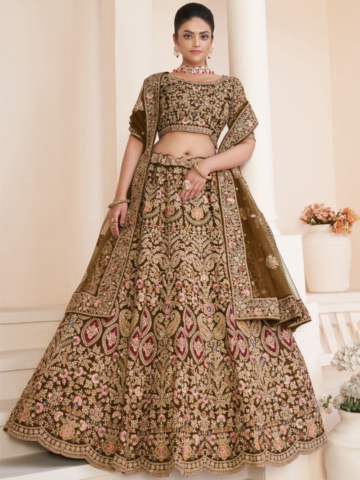 Wonderful Beige Dori Work Net Engagement Wear Lehenga Choli