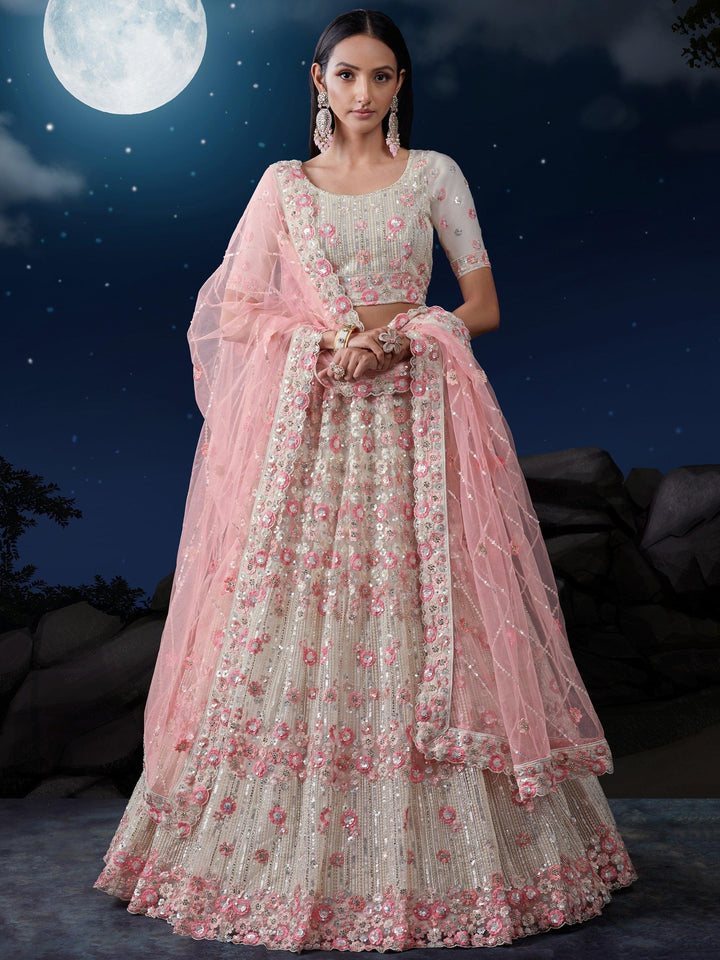 Awesome White Sequins Net Traditional Lehenga Choli With Dupatta