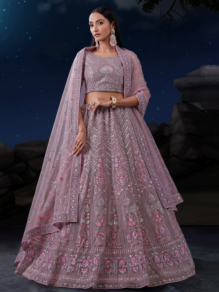 Enchanting Dusty Purple Sequins Net Lehenga Choli With Dupatta