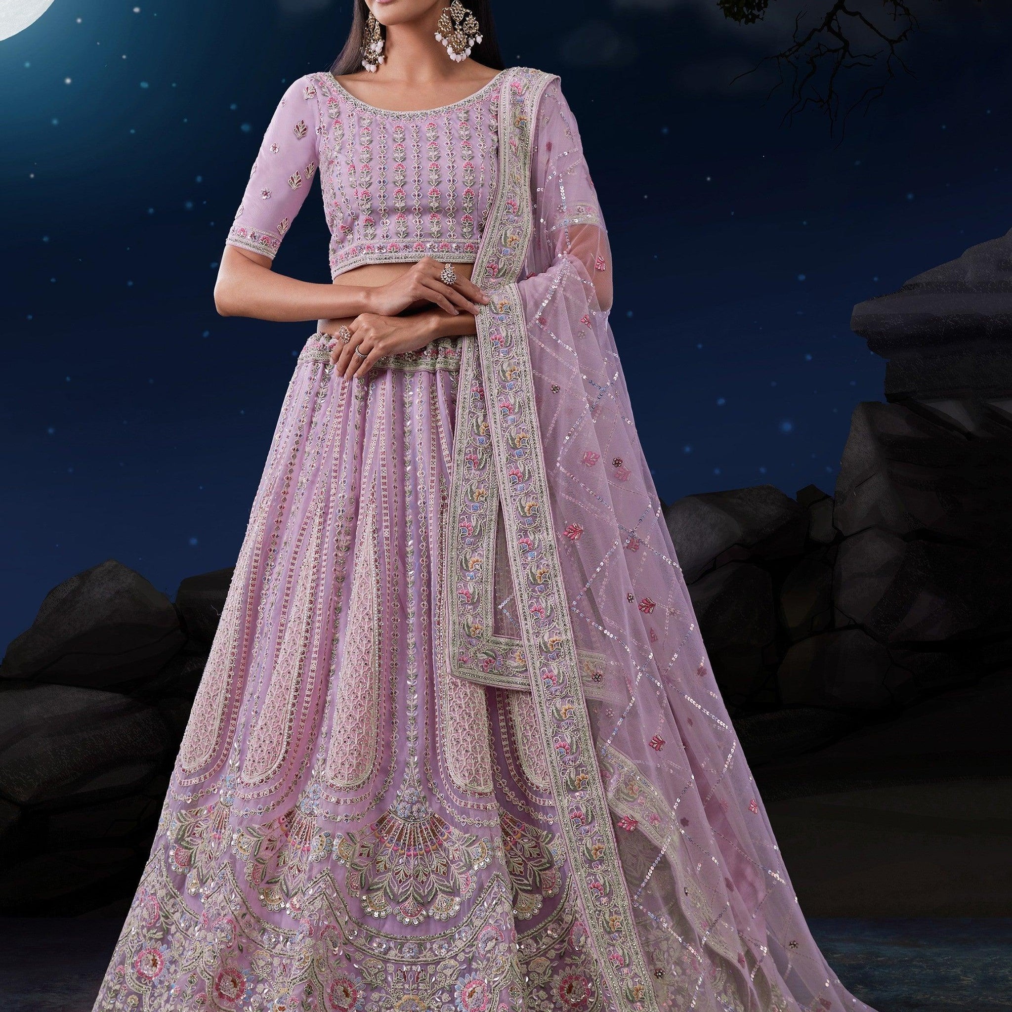 Astonishing Lavender Sequins Georgette Lehenga Choli With Dupatta