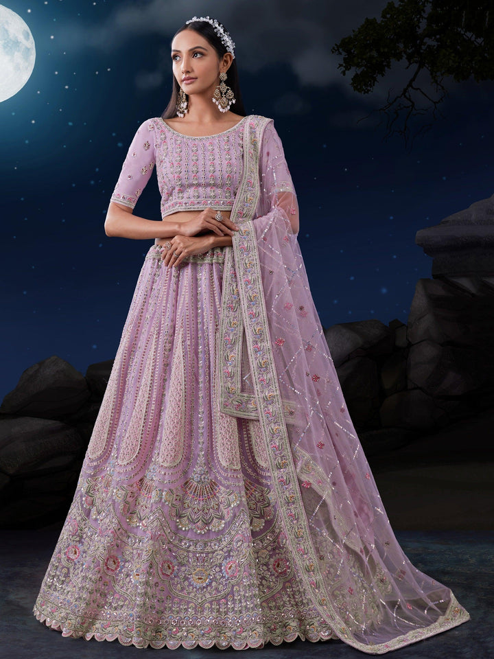 Astonishing Lavender Sequins Georgette Lehenga Choli With Dupatta