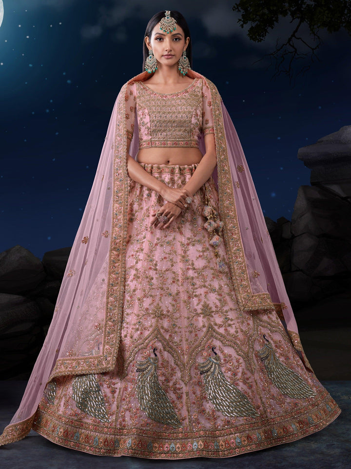 Appealing Pink Sequins Net Sangeet Wear Lehenga Choli With Dupatta