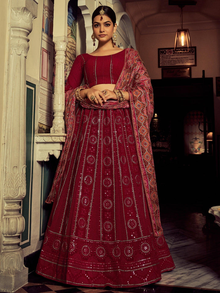 Attractive Red Sequins Georgette Festival Wear Lehenga Choli
