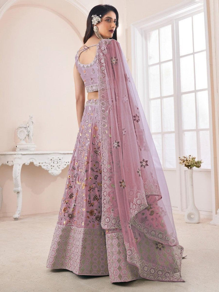 Fancified Pink Thread Embroidery Silk Reception Lehenga Choli With Dupatta