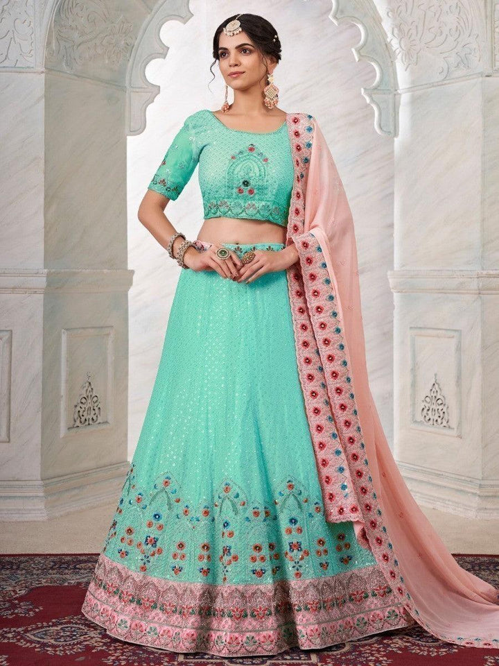 Opulent Turquoise Sequins Georgette Functions Wear Lehenga Choli