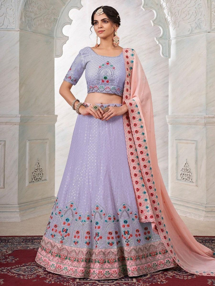 Enchanting Light Purple Sequins Work Georgette Lehenga Choli With Dupatta