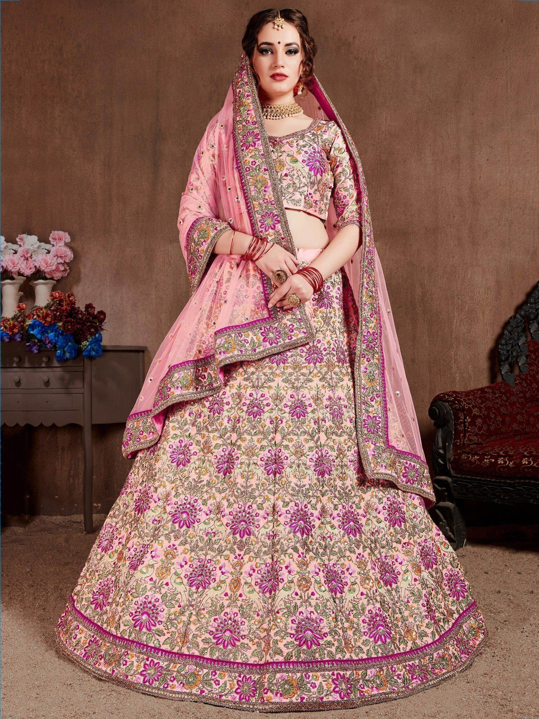 Arresting Pastel Pink Colored Bridal Wear Designer Embroidered Lehenga choli - Zeel Clothing