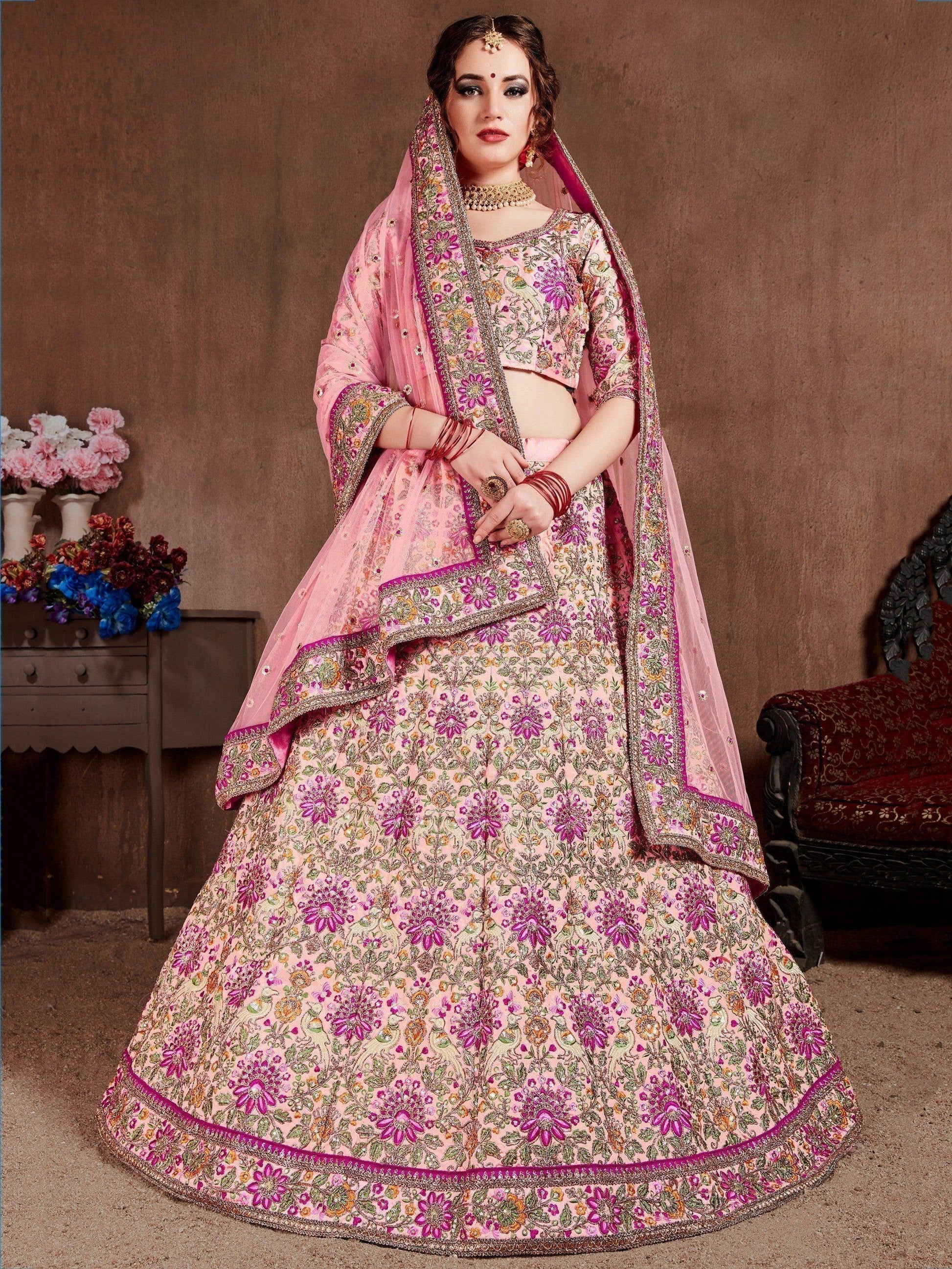 Arresting Pastel Pink Colored Bridal Wear Designer Embroidered Lehenga choli - Zeel Clothing