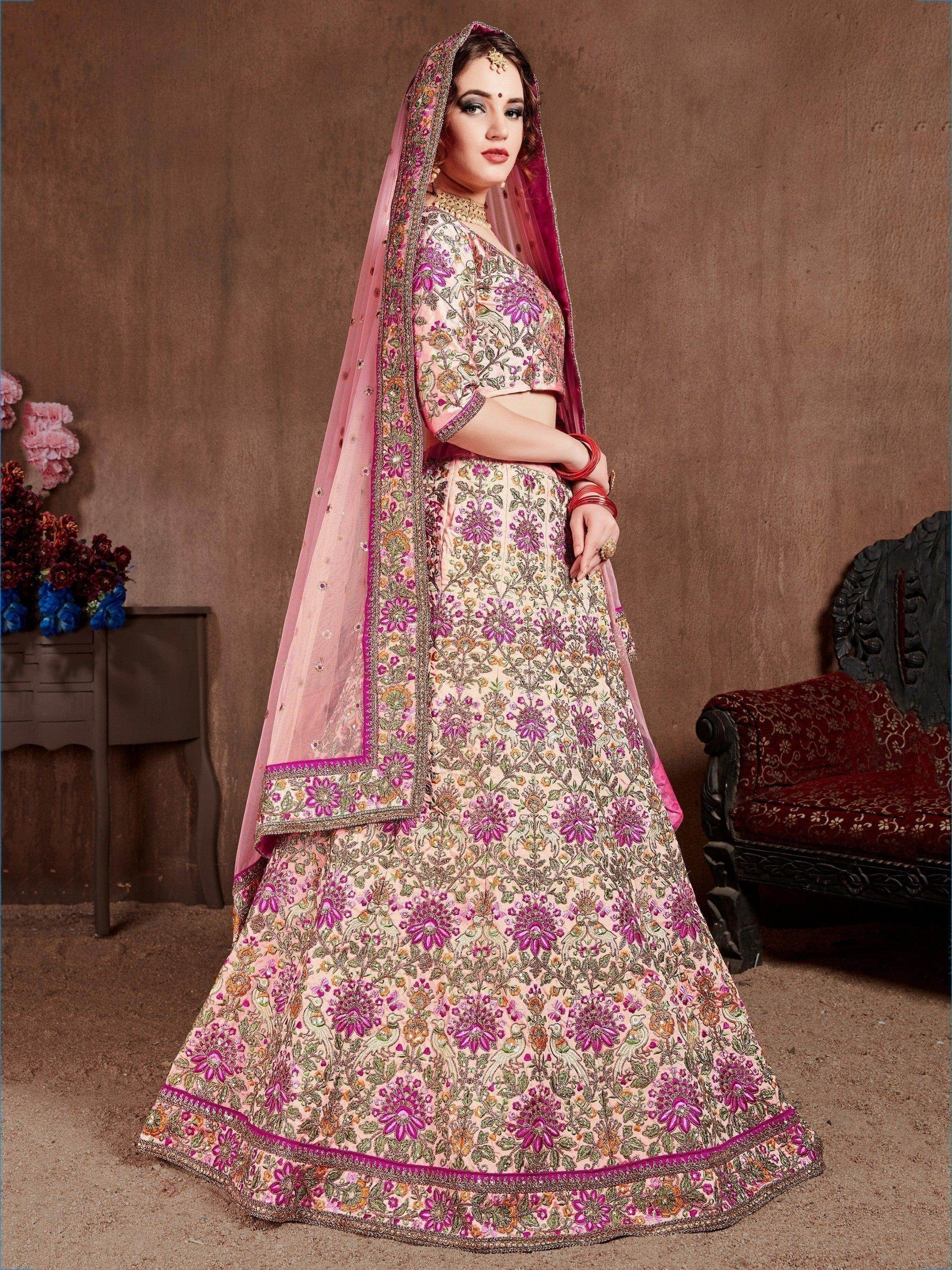 Arresting Pastel Pink Colored Bridal Wear Designer Embroidered Lehenga choli - Zeel Clothing